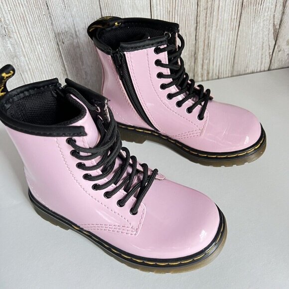 Girl's Grade School 1460 “Pale Pink” Patent Combat Boots Size 8 - Picture 3 of 16